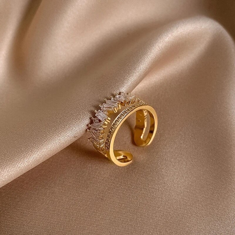 NEW 14K Gold Plated Diamond Double Banded adjustable Ring - Picture 3 of 4